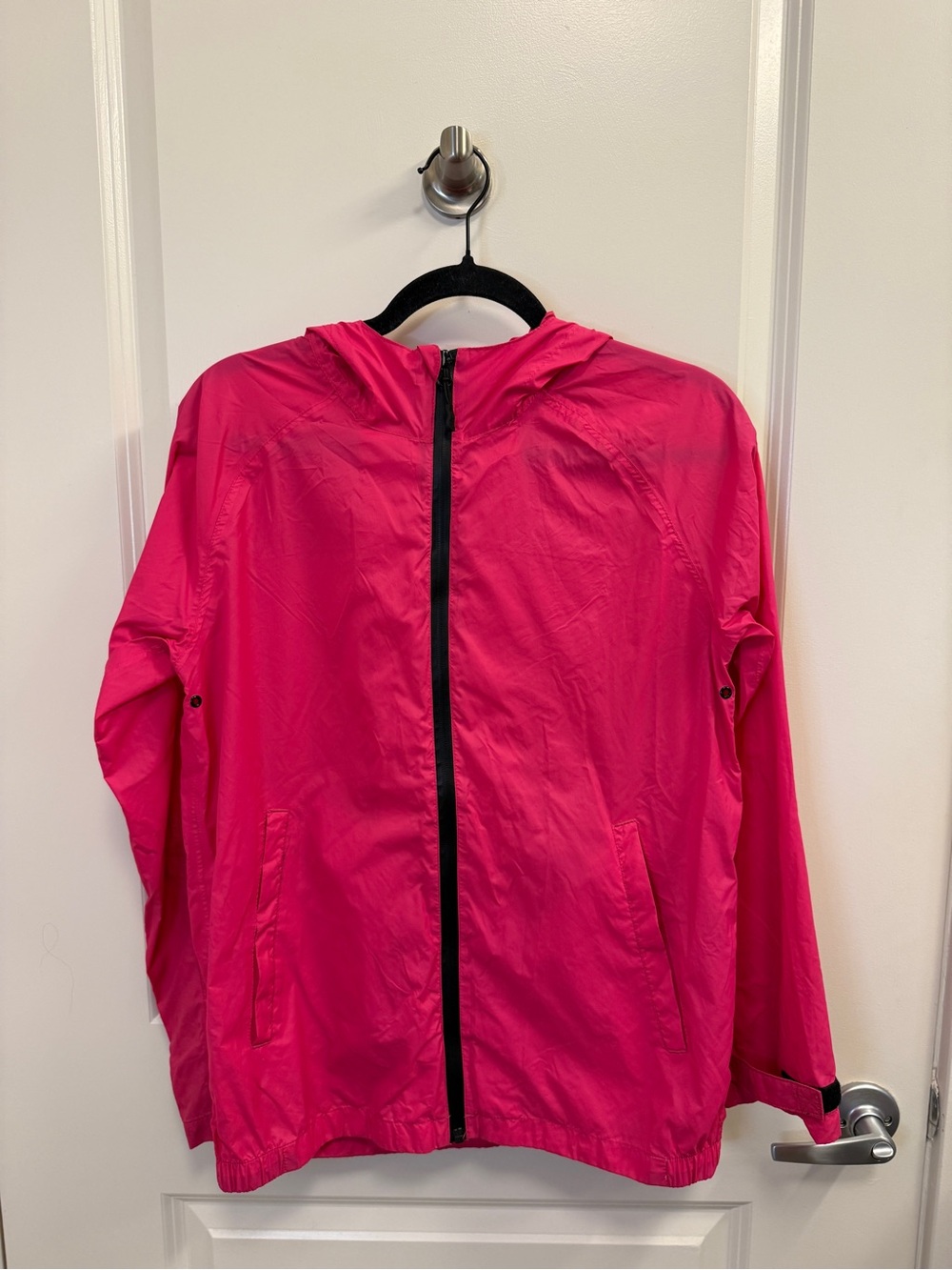 SWISS Girls Sz 14-16 Windbreaker Rain Jacket Hot Pink Zip Up Hooded Packable